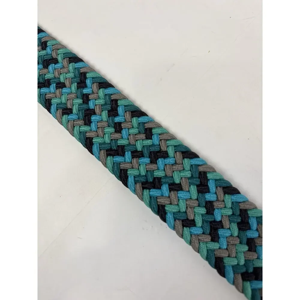 Nike G-Flex Braided Stretch Belt Teal Gray Navy Woven Leather Trim 46 Inch